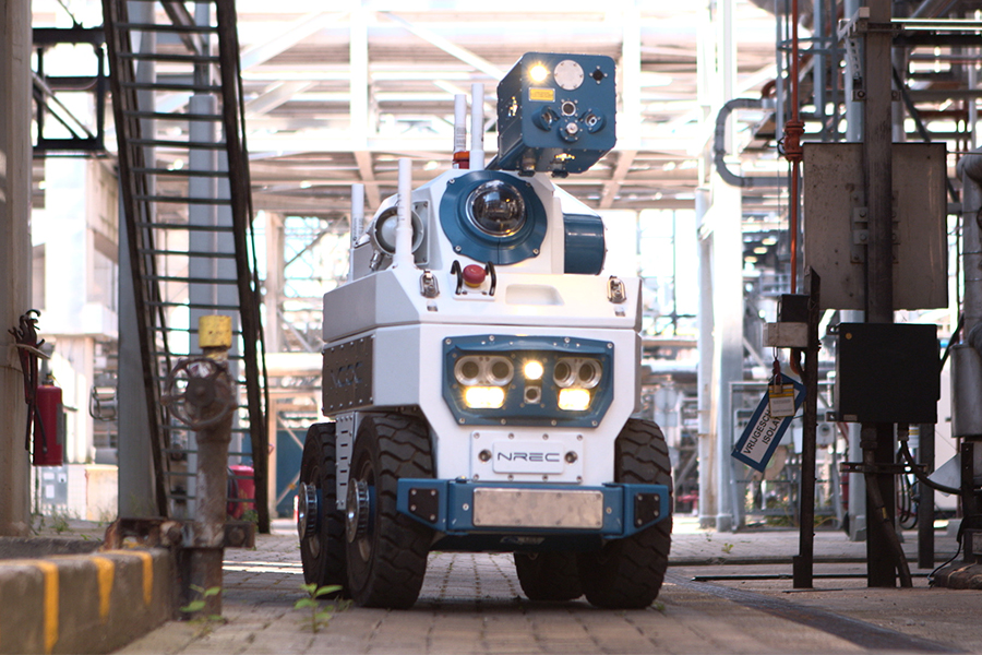 Sensabot inspects an oil and gas facility -- created by the National Robotics Engineering Center (NREC). 